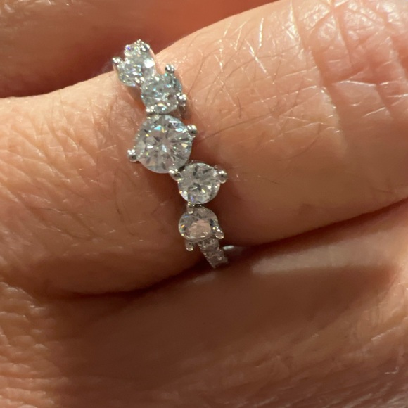 Jewelry - Silver Autentic Moissanite Diamond Wave Ring 9 Has Certificate of Authenticity